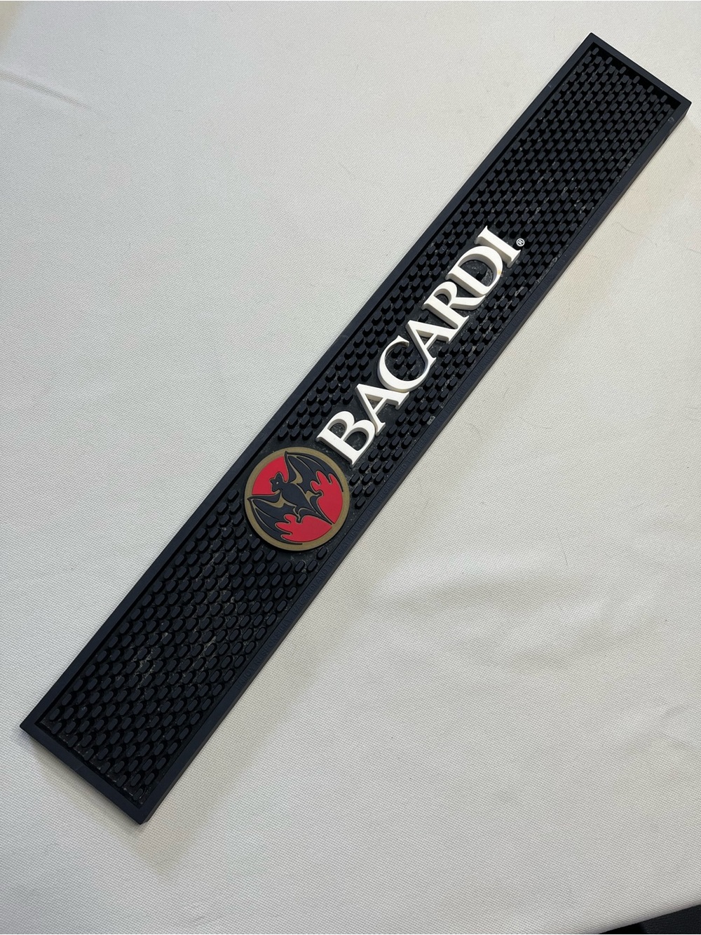 Bacardi Black Rubber Bar Mat with Red Bat Logo